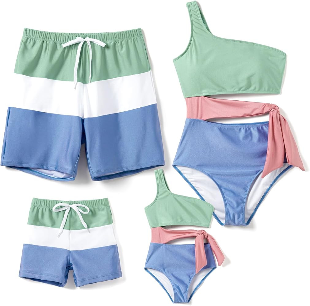 PATPAT Family Matching Swimsuits Mommy and Me One Shoulder Cutout Colorblock Bathing Suits One Pi... | Amazon (US)