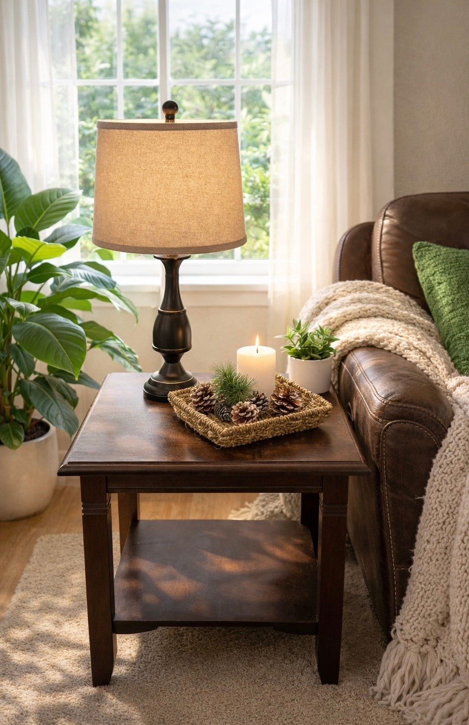 Soft light makes everything feel warmer 🤍
Cozy living room side table styling with a warm lamp, wood table, and sage green accents.
#SoftHostingCollection
Linked here for you.

#LTKOver40 #LTKHome #LTKSeasonal