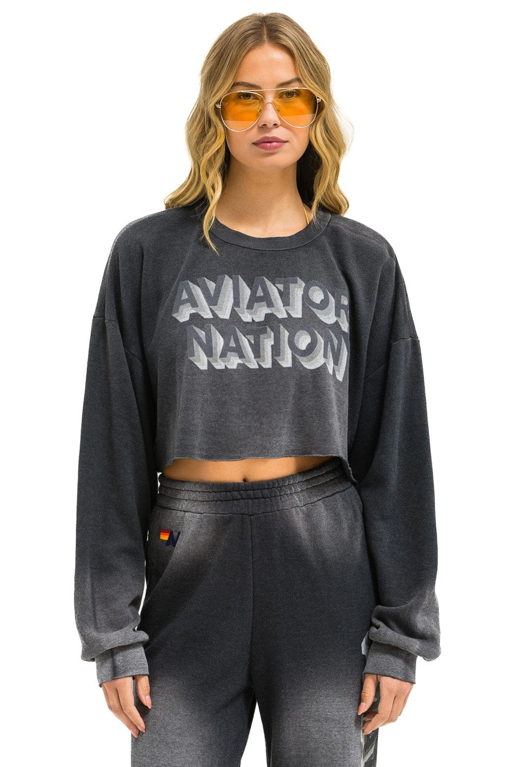 AN 3D CROPPED CREW SWEATSHIRT RELAXED - FADED SMOKE | Aviator Nation