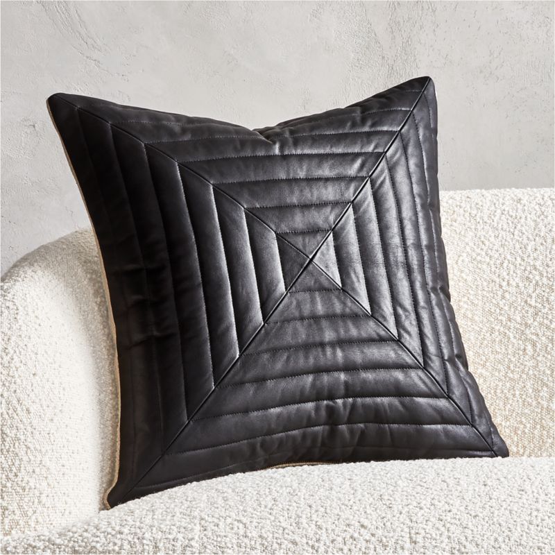 20" Odette Black Leather Modern Throw Pillow with Down-Alternative Insert | CB2 | CB2