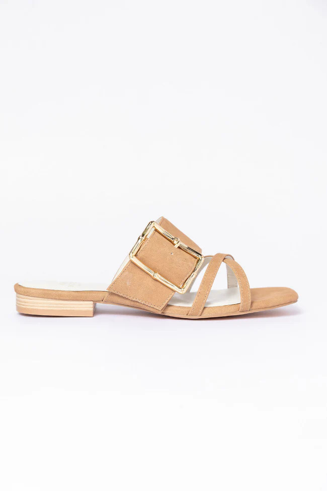 Blaine Camel Buckle Sandals | Pink Lily