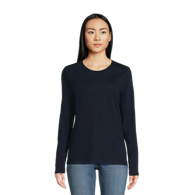 Time and Tru Women's Core Tee with Long Sleeves, Sizes S-3XL | Walmart (US)