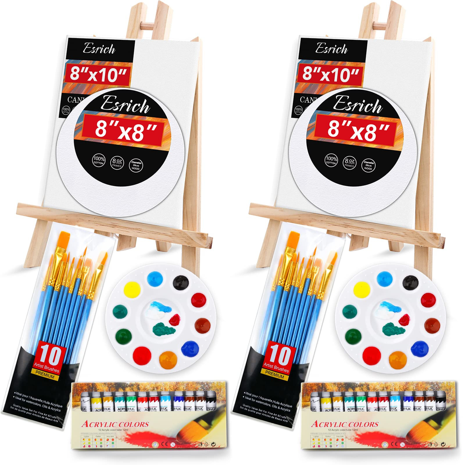 ESRICH Acrylic Paint Canvas Set,52 Piece Professional Painting Supplies Kit with 2 Wood Easel,2 *... | Amazon (US)