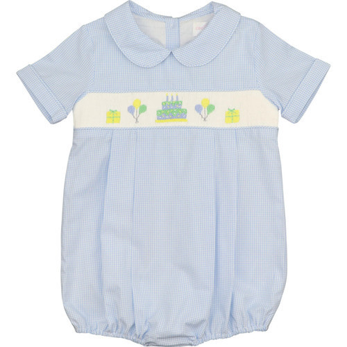 Blue Gingham Smocked Birthday Bubble | Cecil and Lou