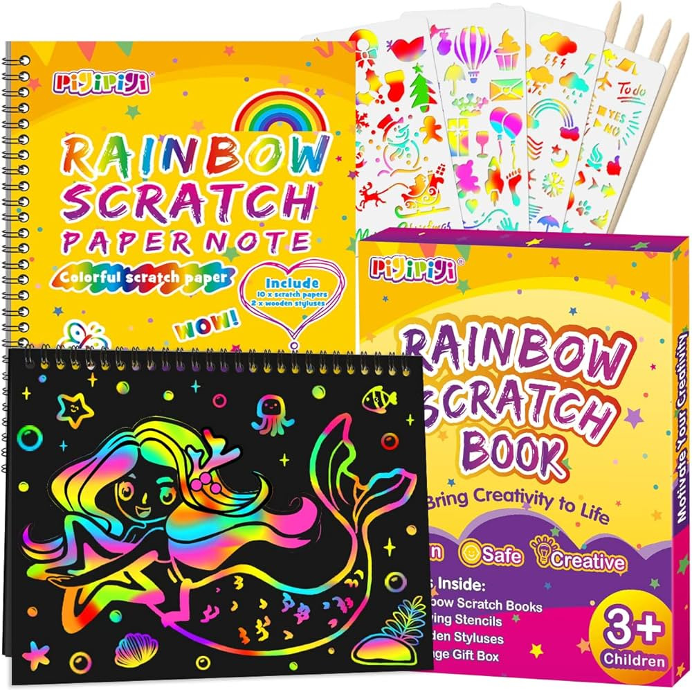 pigipigi Rainbow Scratch Paper for Kids - 2 Pack Scratch Off Notebooks Arts Crafts Supplies Kits ... | Amazon (US)