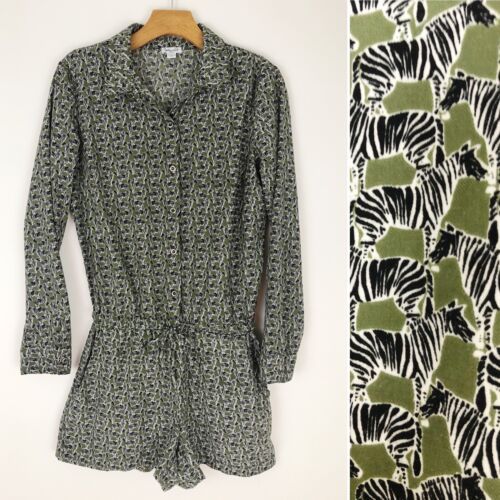 Splendid Womens Romper Size S Zebra Print Button Front Long Sleeve Green Safari  | eBay | eBay US