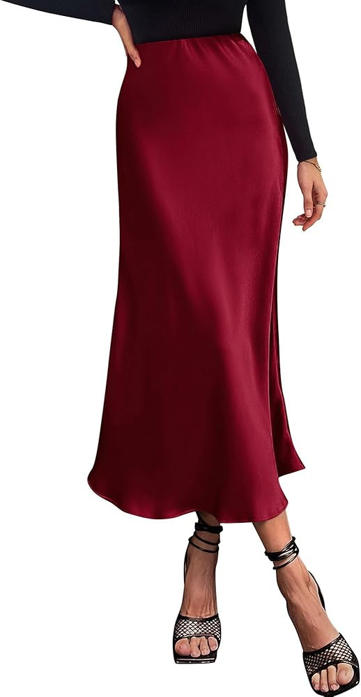 BTFBM 2024 Women Long Satin Summer Fall Skirt Silk Elegant High Waist Cocktail Party Wedding Flar... | Amazon (US)