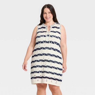 Women's Mini Sweater Dress - Universal Thread™ Navy Blue Striped 1X | Target