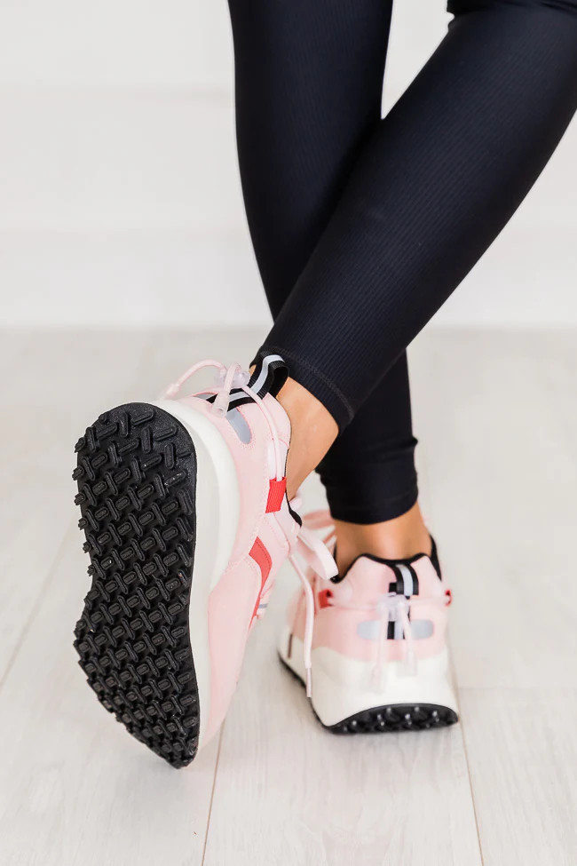 Kenzi Pink And White Drawstring Laced Sneakers | Pink Lily