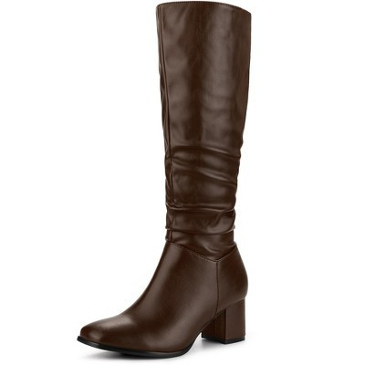 Perphy Women's Square Toe Chunky Heel Wide Calf Knee High Riding Boots 8 Brown | Target