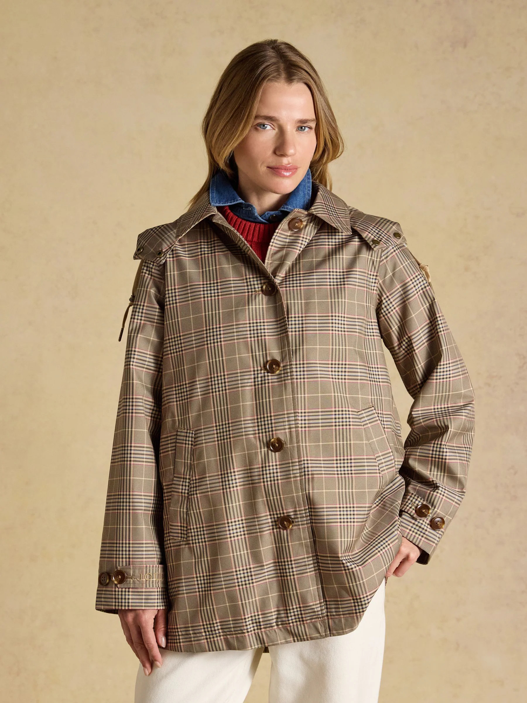 Joules Rainmore Check Waterproof Button Through Raincoat | Joules