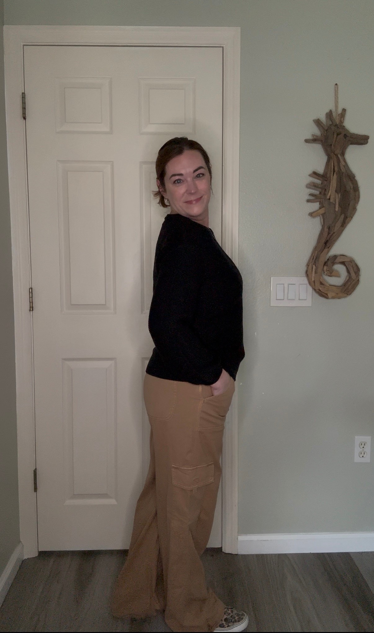 OOTD  Wide leg cargo pants + a simple black knit = my current mom uniform. These cargo trousers are high-rise, relaxed through the thigh, and actually roomy in the hip (rare). Perfect for school runs, casual office days, or days you’re just trying to keep everyone fed and alive.

The wide leg gives comfort, the pockets give function, and the soft knit sweater keeps it classic without trying too hard.

If you’re a 35+ comfort-first mom who still wants to look put together, wide leg cargos + a neutral sweater is the easiest outfit formula right now.

#momoutfitideas #casualmomstyle #over35style #comfortfirst #everydayoutfits #widelegpants #ootdmom

#LTKootd #LTKmomlife #LTKOver40