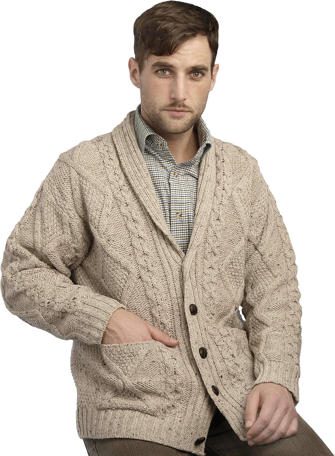 Aran Crafts Men's Irish Cable Knitted Cardigan Sweater (100% Merino Wool) | Amazon (US)