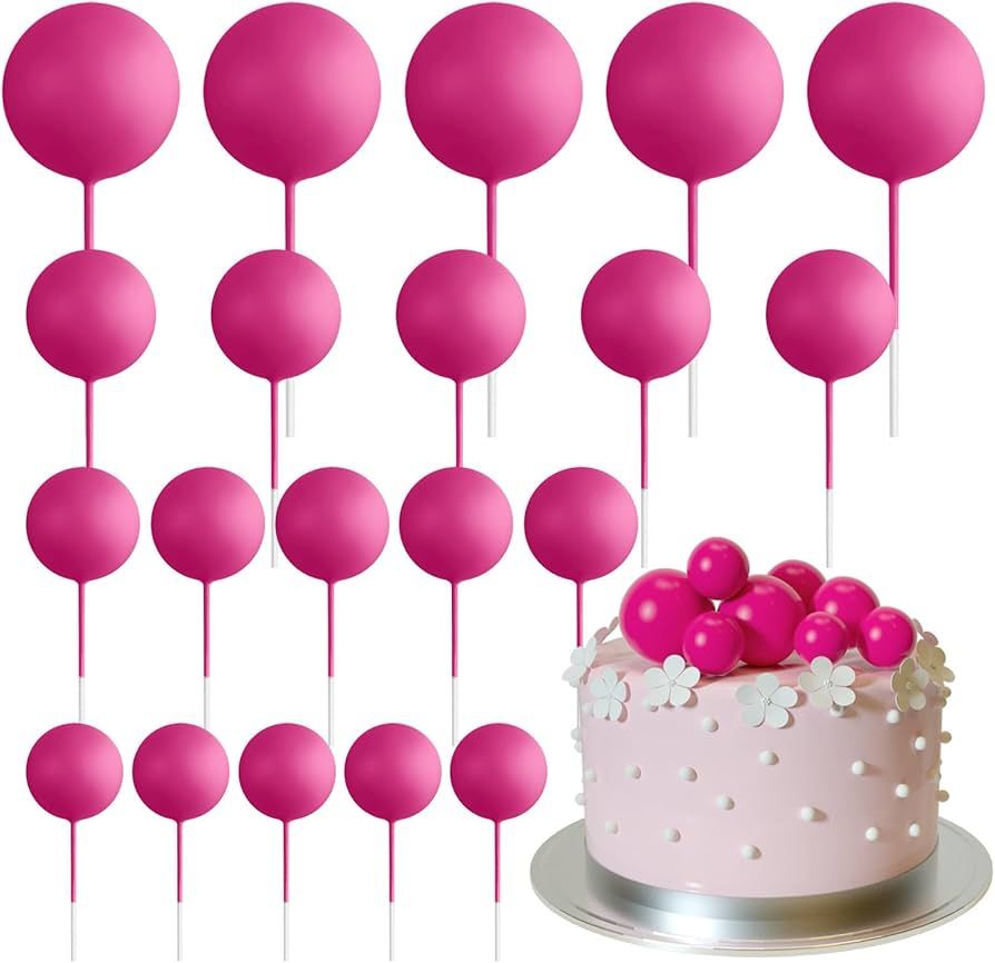 ASTARON 20 Pcs Ball Cake Topper Decorations Mini Balloons Cake Topper Sticks Hot Pink Balls Cake ... | Amazon (US)