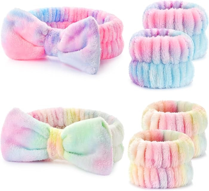6PCS Spa Headband and Wristband Set, Soft Microfiber Skincare Hairband with Bow | Amazon (US)