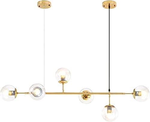 Modern Chandelier,6 Light Gold Pendant Light Fixtures with Glass Shade,Height Adjustable Indoor M... | Amazon (US)