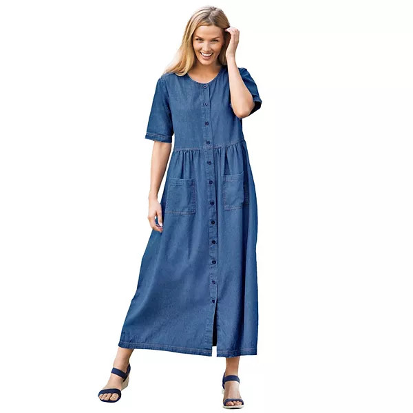 Woman Within Plus Size Short-Sleeve Denim Dress | Kohl's