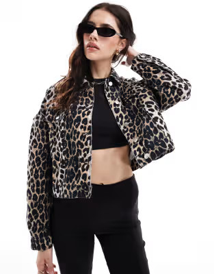 ASOS DESIGN western denim jacket in leopard print | ASOS | ASOS (Global)
