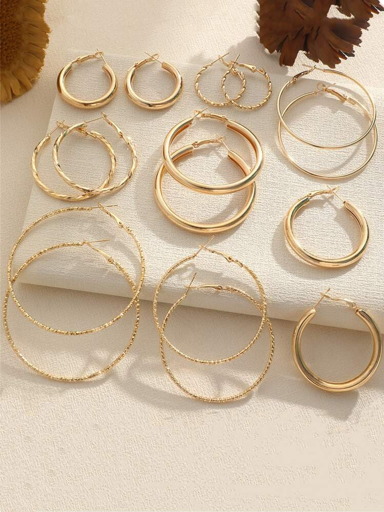 8pairs Metallic Round Hoop Earrings Set For Women | SHEIN