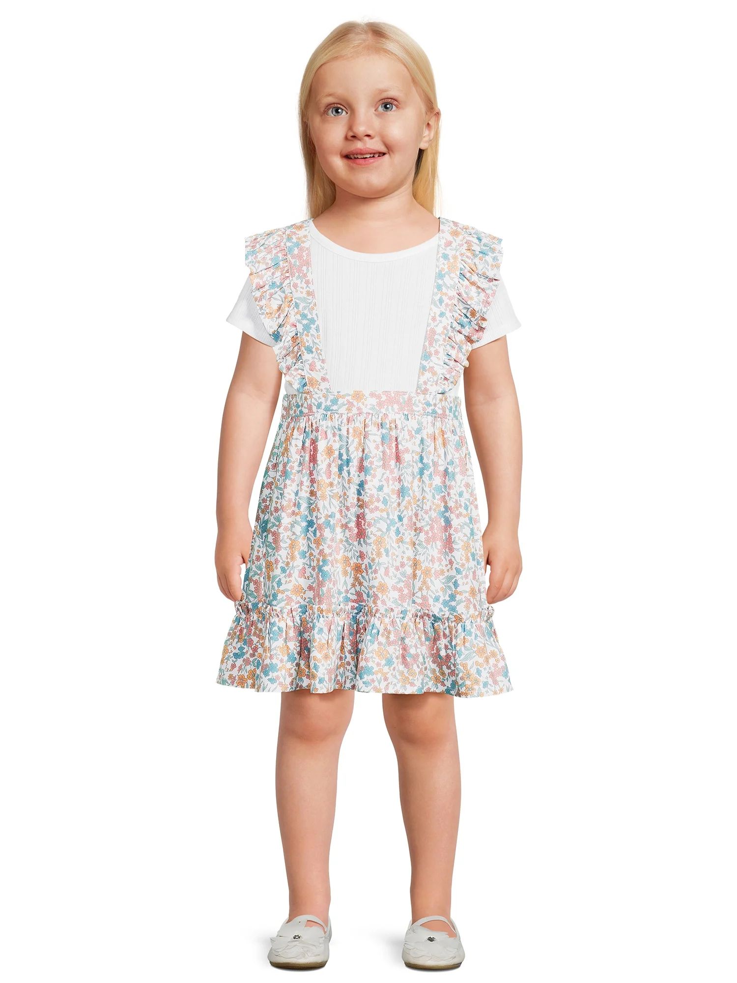 Wonder Nation Toddler Girls Pinafore Dress Set, Sizes 18M-5T | Walmart (US)