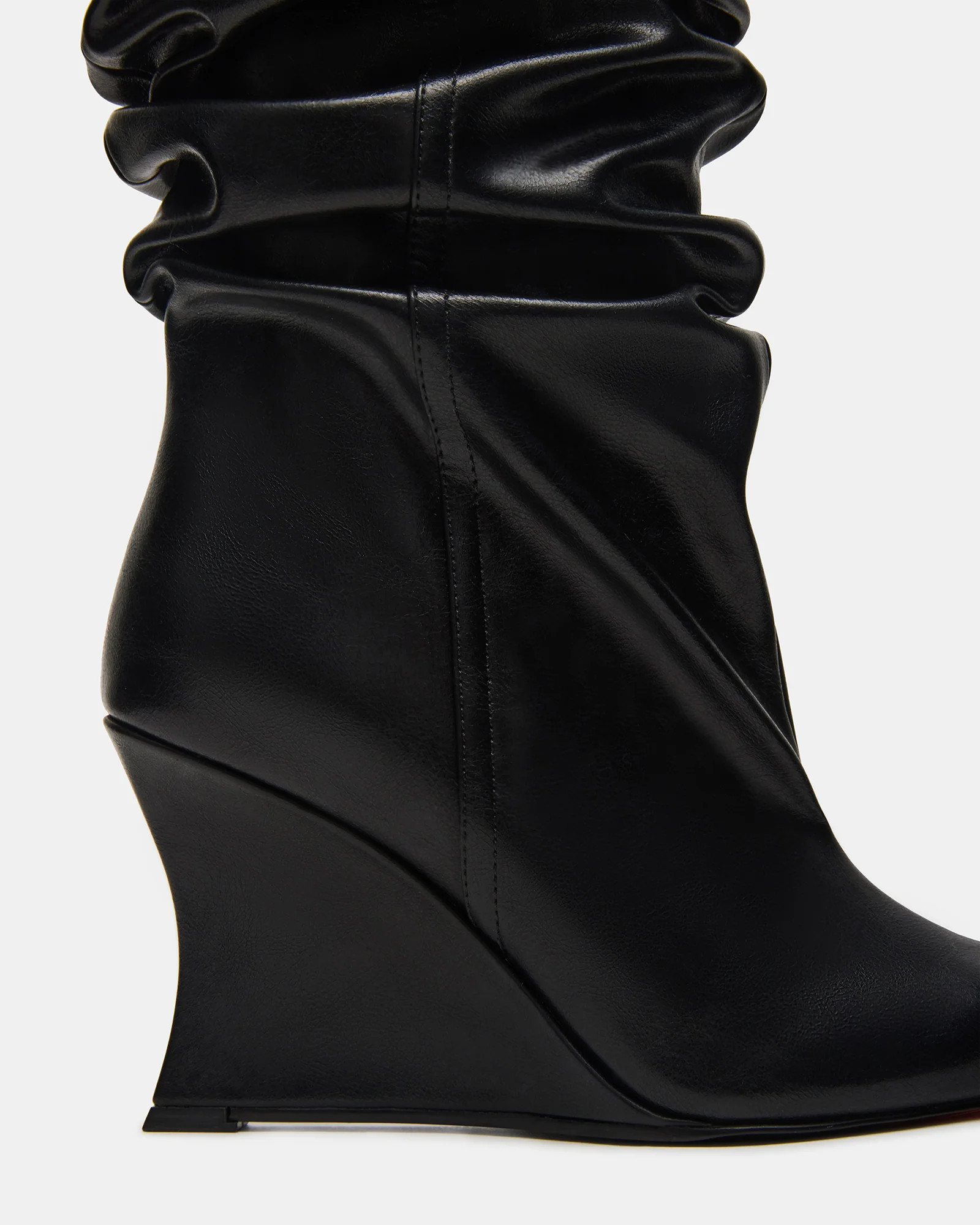 DISTORTION Black Pointed-Toe Scrunched Knee-High Wedge Women's Boot | Steve Madden (US)