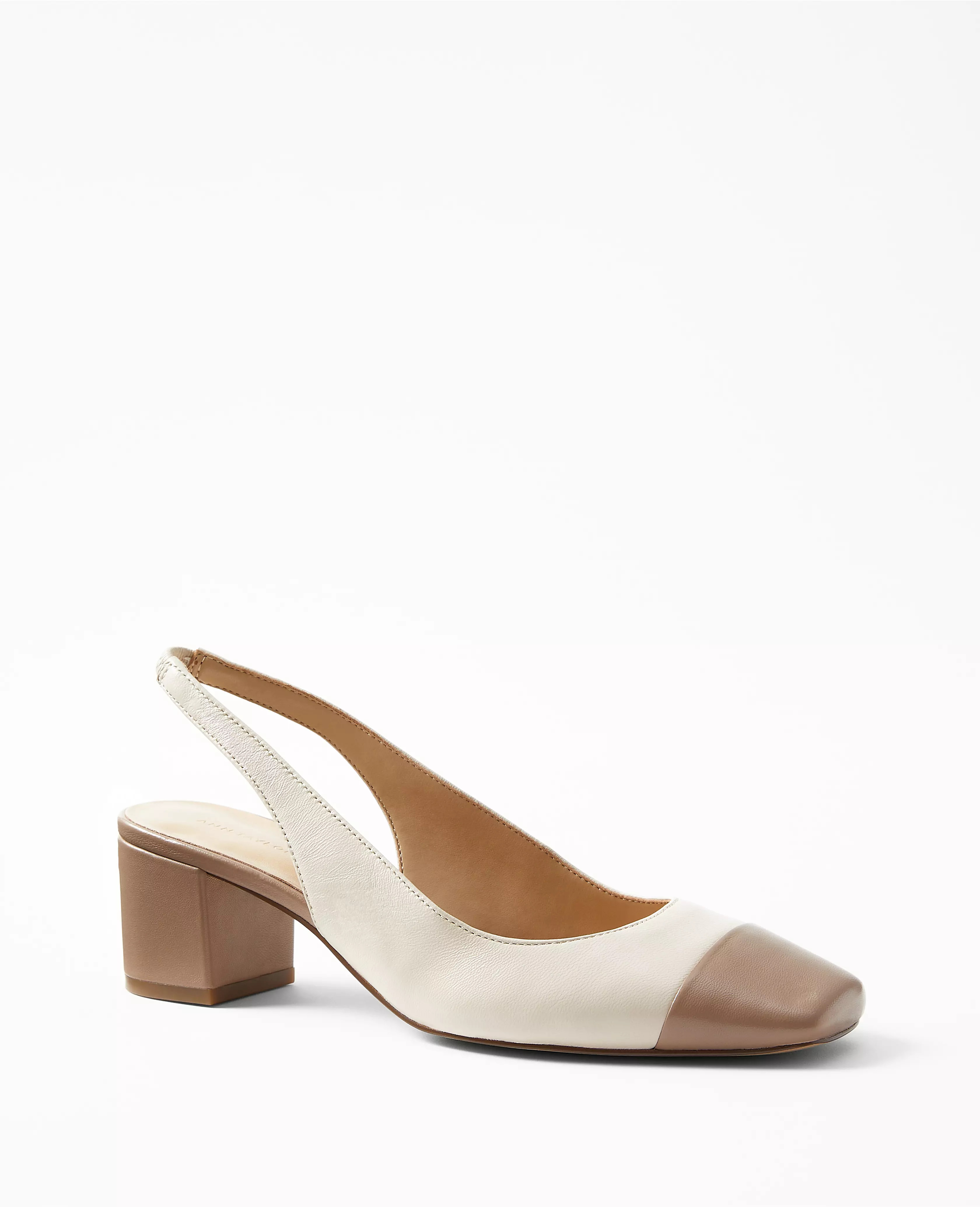 Leather Cap Toe Block Heel Slingback Pumps | Ann Taylor (US)