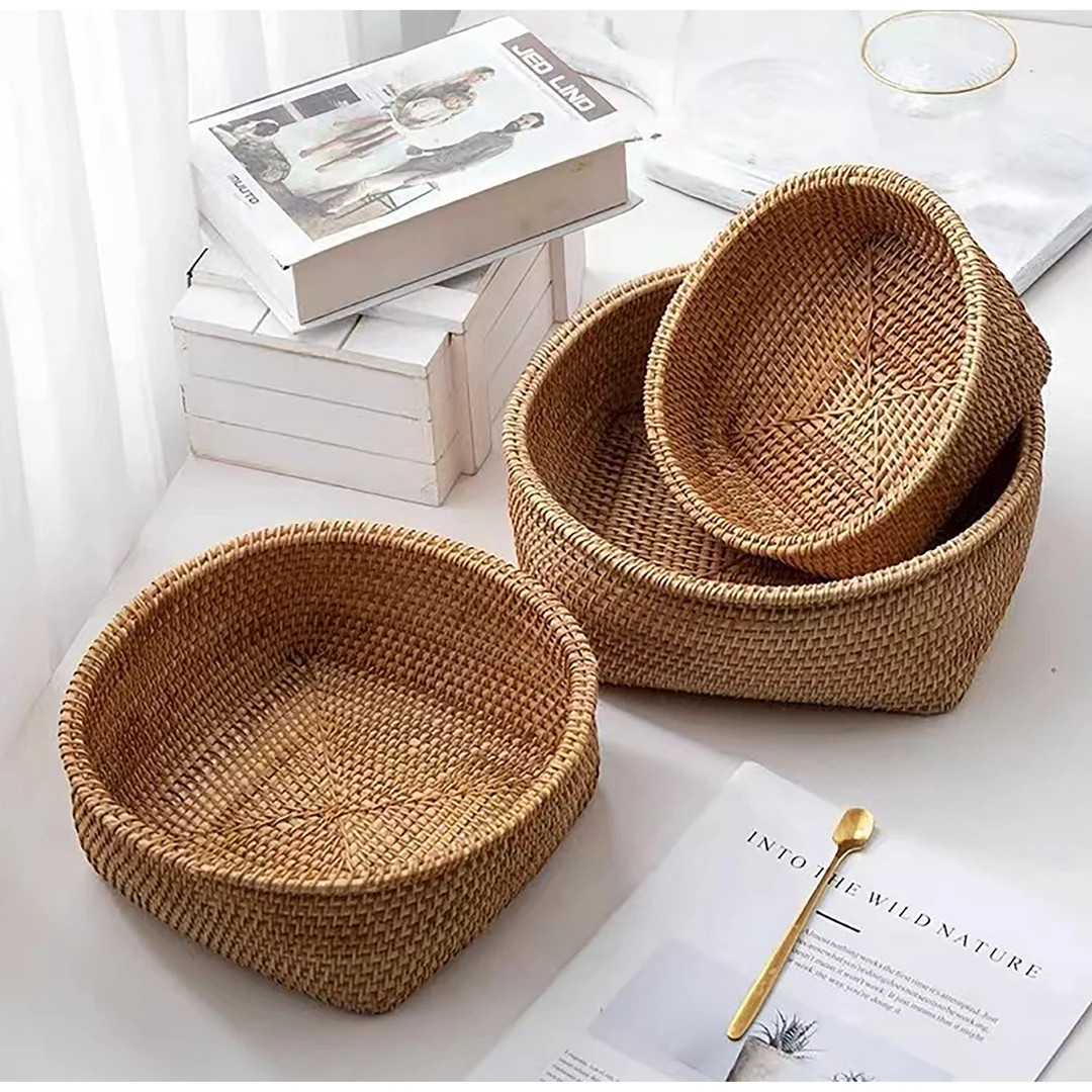 Rattan Fruits Basket Wicker Fruit Bowl Woven Bread Basket - Etsy | Etsy (US)