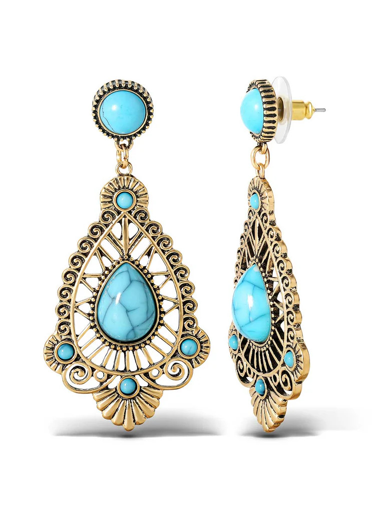 Turquoise Stone Filigree Earrings | Jessica Simpson E Commerce