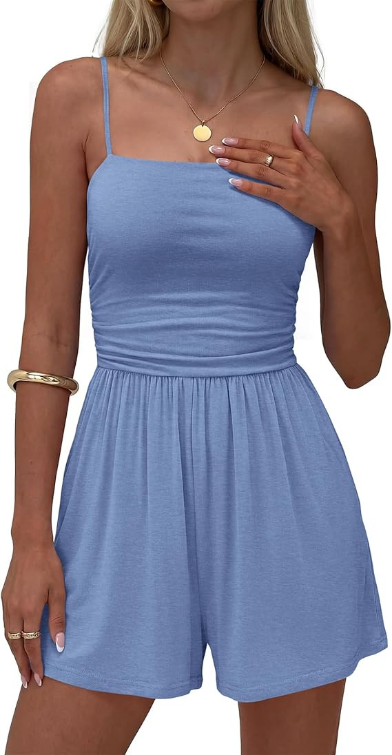 BTFBM Summer Rompers For Women 2026 Casual One Piece Spaghetti Strap Sleeveless Shorts Jumpsuit B... | Amazon (US)