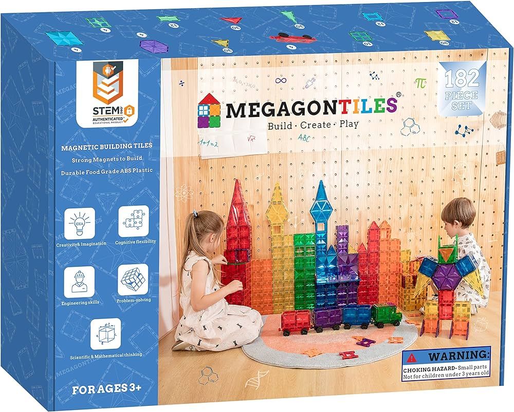 Amazon.com: MEGAGONTILES 182PCS Magnetic Tiles | STEM AUTHENTICATED | Mega Magnet Tiles Set| Clea... | Amazon (US)