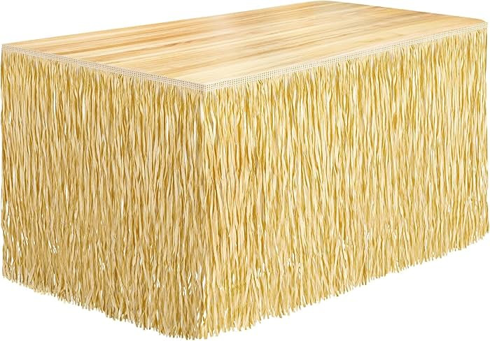 Fovths 1 Pack Luau Grass Table Skirt Fringe Straw Grass Skirt 108 x 30 Inch Hibiscus Hawaiian Tab... | Amazon (US)