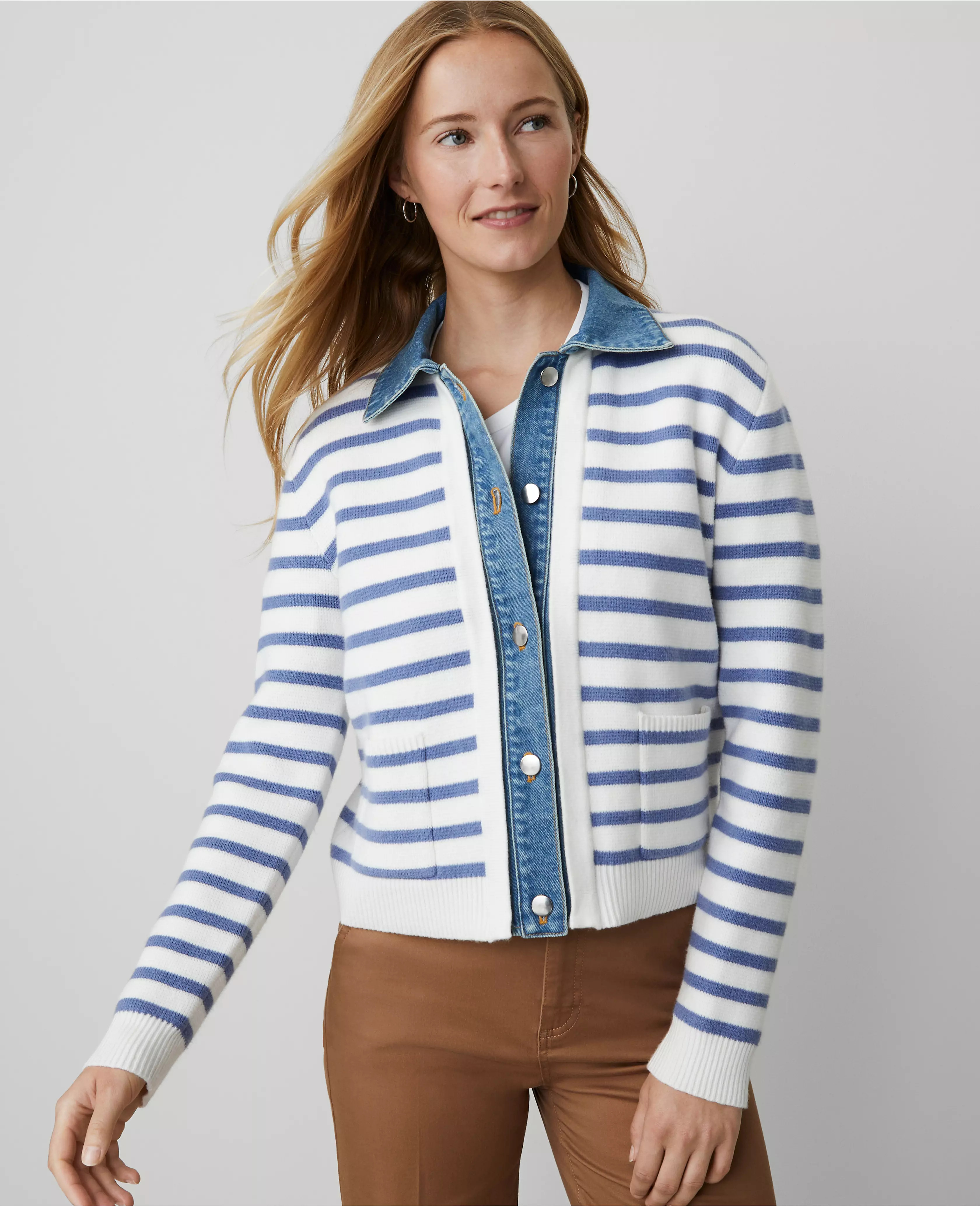 Weekend Collection Striped Denim Sweater Jacket | Ann Taylor
