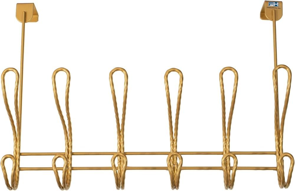 FantasHome Over The Door Hook Rack, Twisted Design with 12 Hooks (Gold) | Amazon (US)