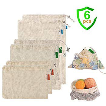 6 Pack Organic Cotton Reusable Produce Bags, Eco-friendly Mesh Bag with Drawstring Breathable Grocer | Walmart (US)