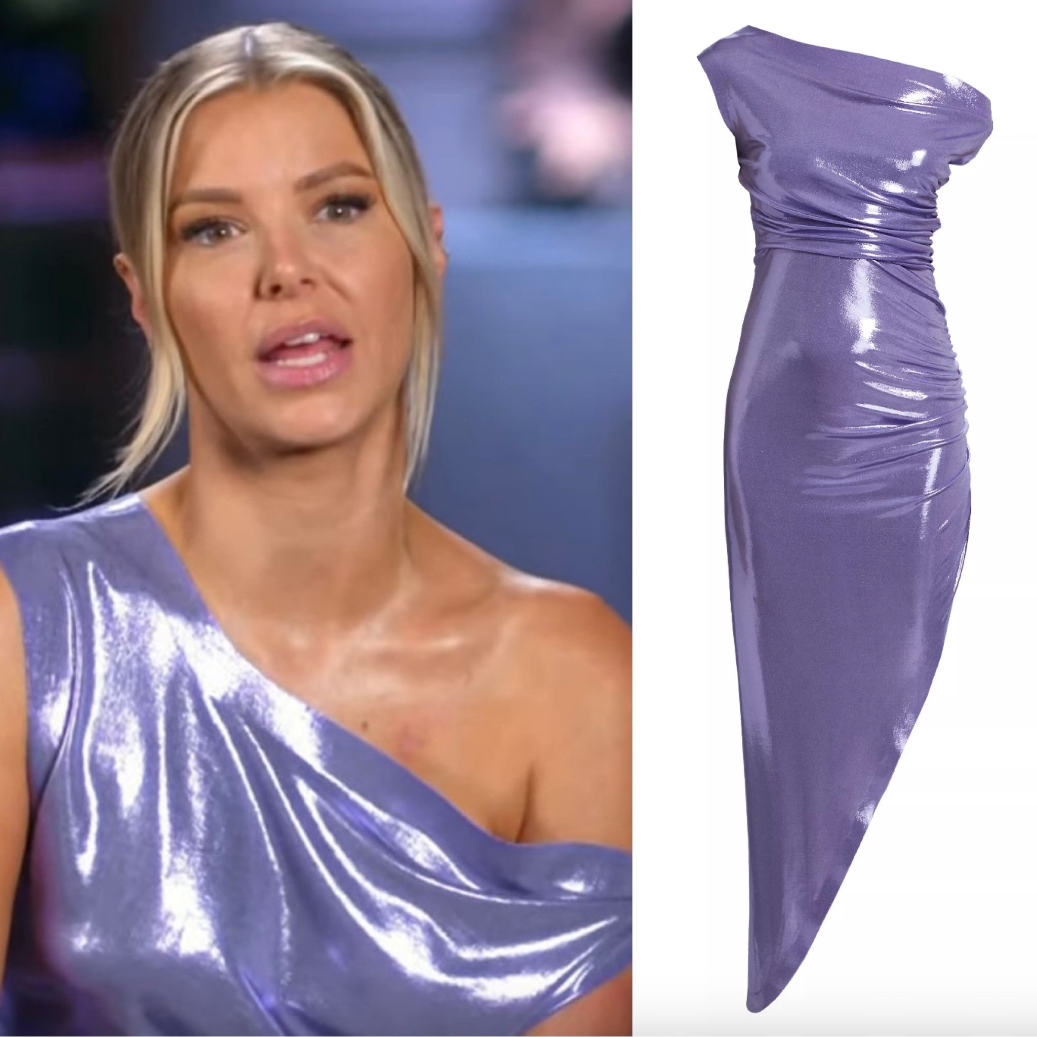 Ariana Madix’s Purple Off The Shoulder Confessional Dress