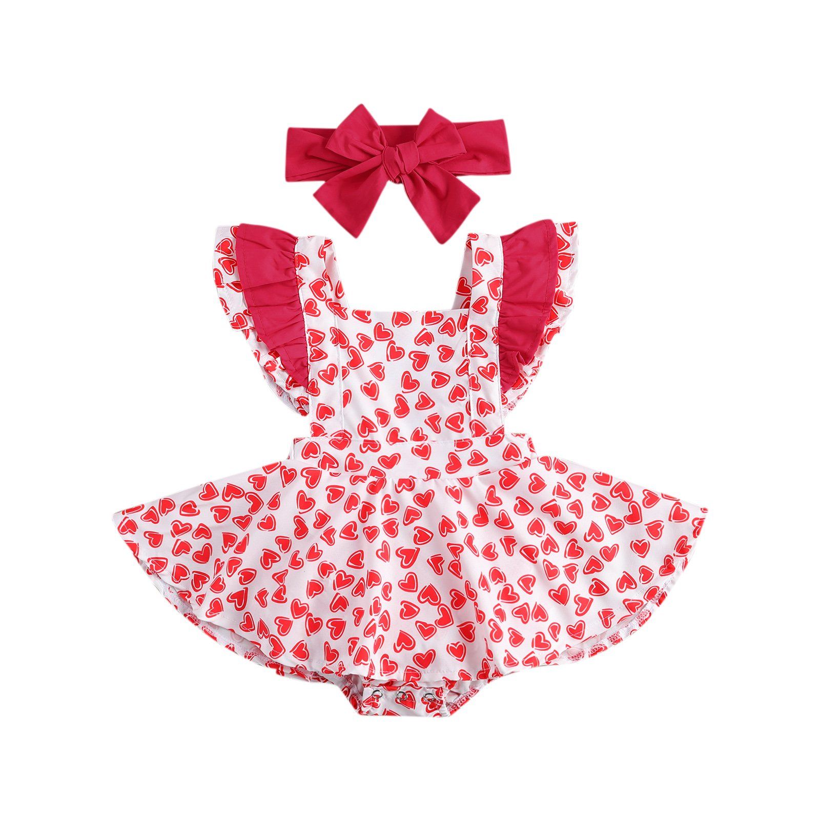 Sunisery Baby Girl Valentine's Day Outfit Heart Ruffle Sleeve Romper Headband | Walmart (US)