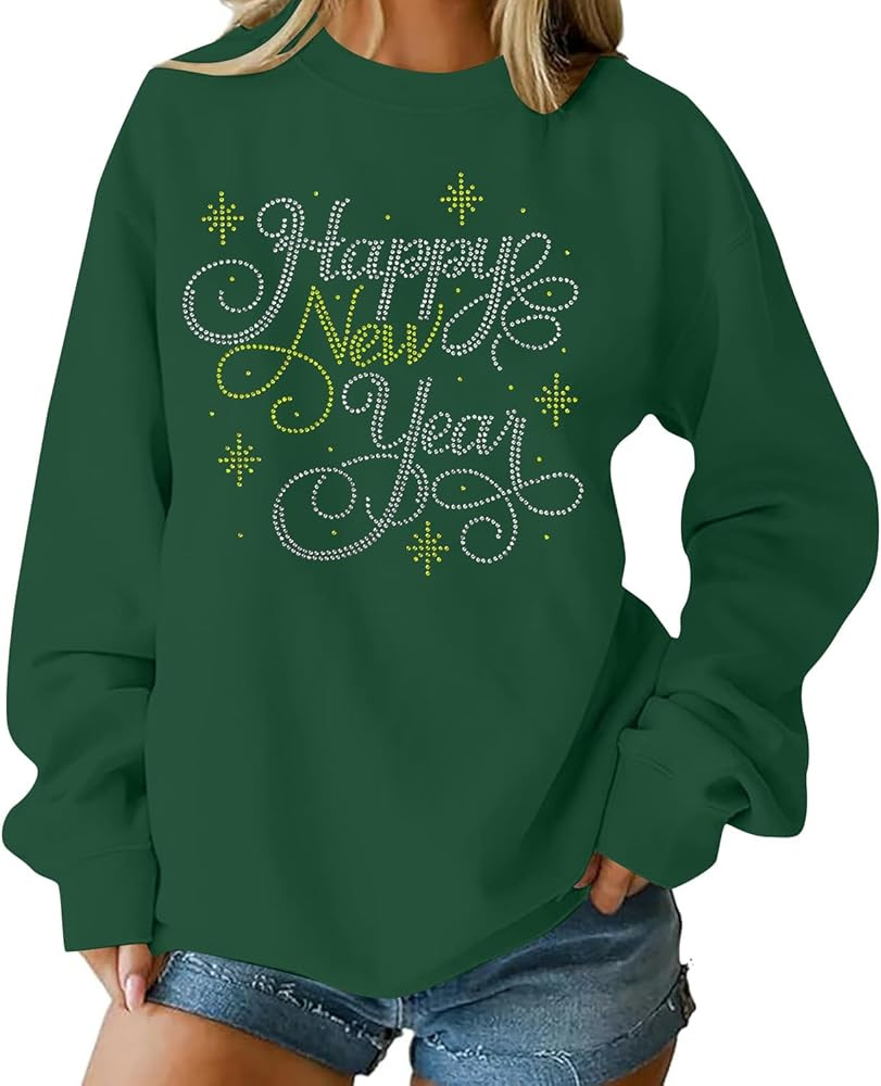 Happy New Year Sweatshirts for Women 2026 New Year Shirts Merry Christmas Shirt Holiday Long Slee... | Amazon (US)