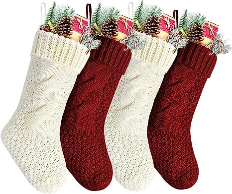 Kunyida Pack 4,14" Unique Ivory White Knit Christmas Stockings | Amazon (US)