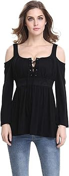 MOONCOLOUR Women's Cold Shoulder Lace Up Casual Tunic Solid Blouse Tops | Amazon (US)