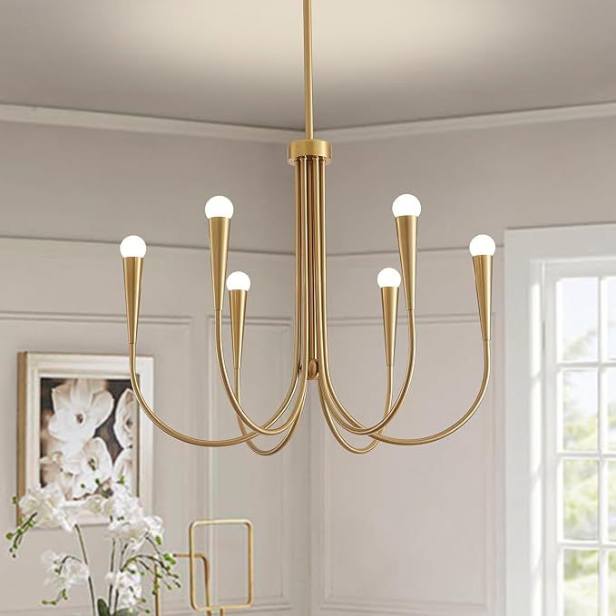 Farmhouse Gold Chandeliers Light Fixture for Dining Room,Metal 6-Light Kitchen Light Fixtures,Far... | Amazon (US)