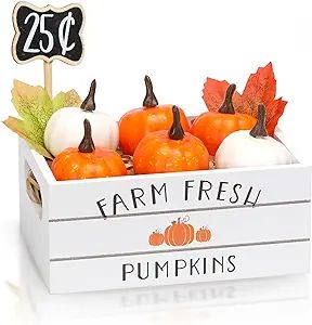 Fall Thanksgiving Tiered Tray Decor, Fall Pumpkin Mini Wood Crate Decorations Set, Farmhouse Tabl... | Amazon (US)