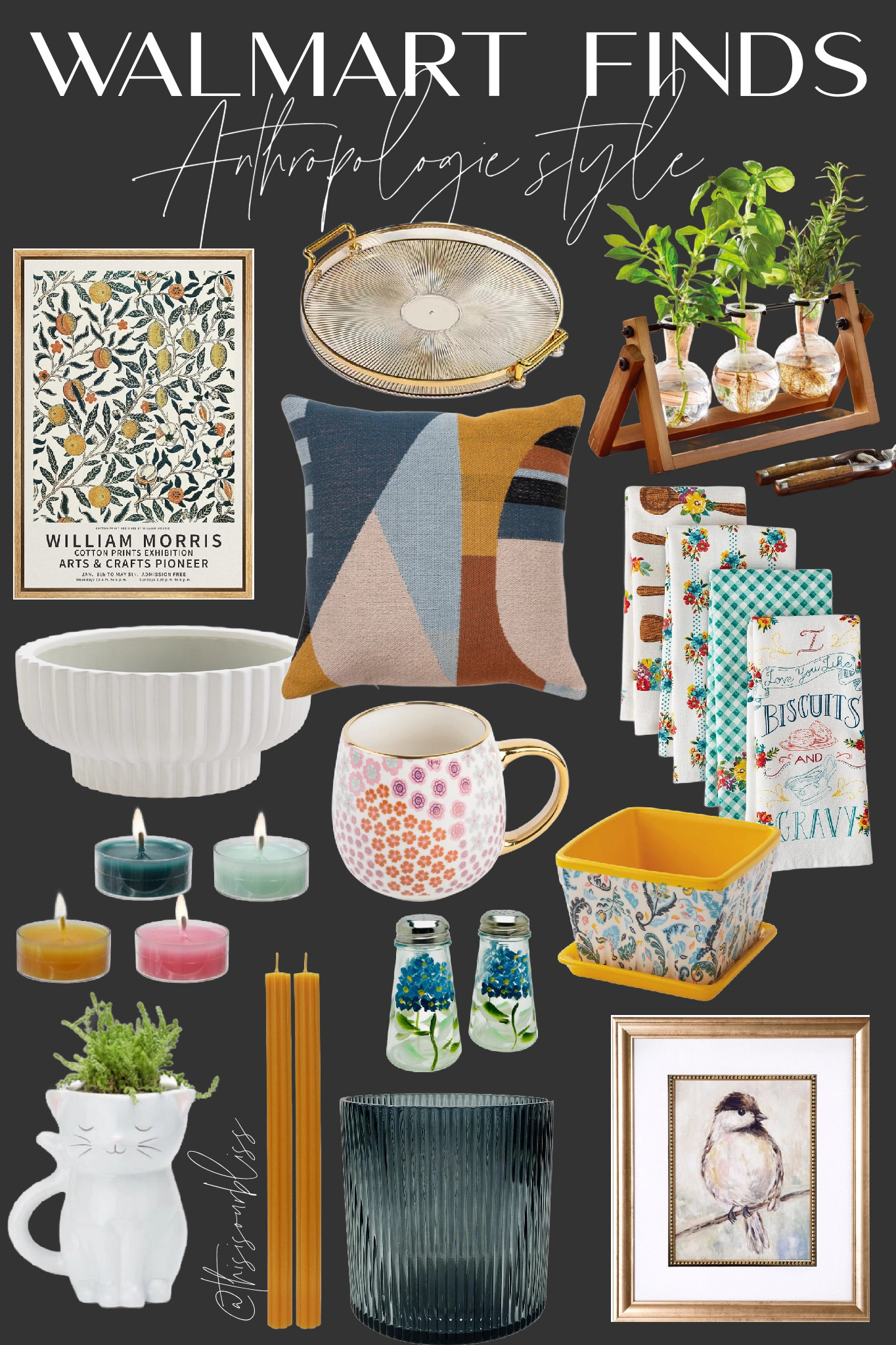 Anthropologie style on a Walmart budget! Rounded up some really adorable Anthro Inspired Finds at Walmart! Almost everything is under $20 and would make such great holiday gifts! I am obsessing over that coffee mug and that planter! // anthropologie style, Walmart home, candles, art, planters, dish towels, coffee mug, salt & pepper shakers, throw pillow, tray

#LTKfindsunder50 #LTKCyberWeek #LTKGiftGuide