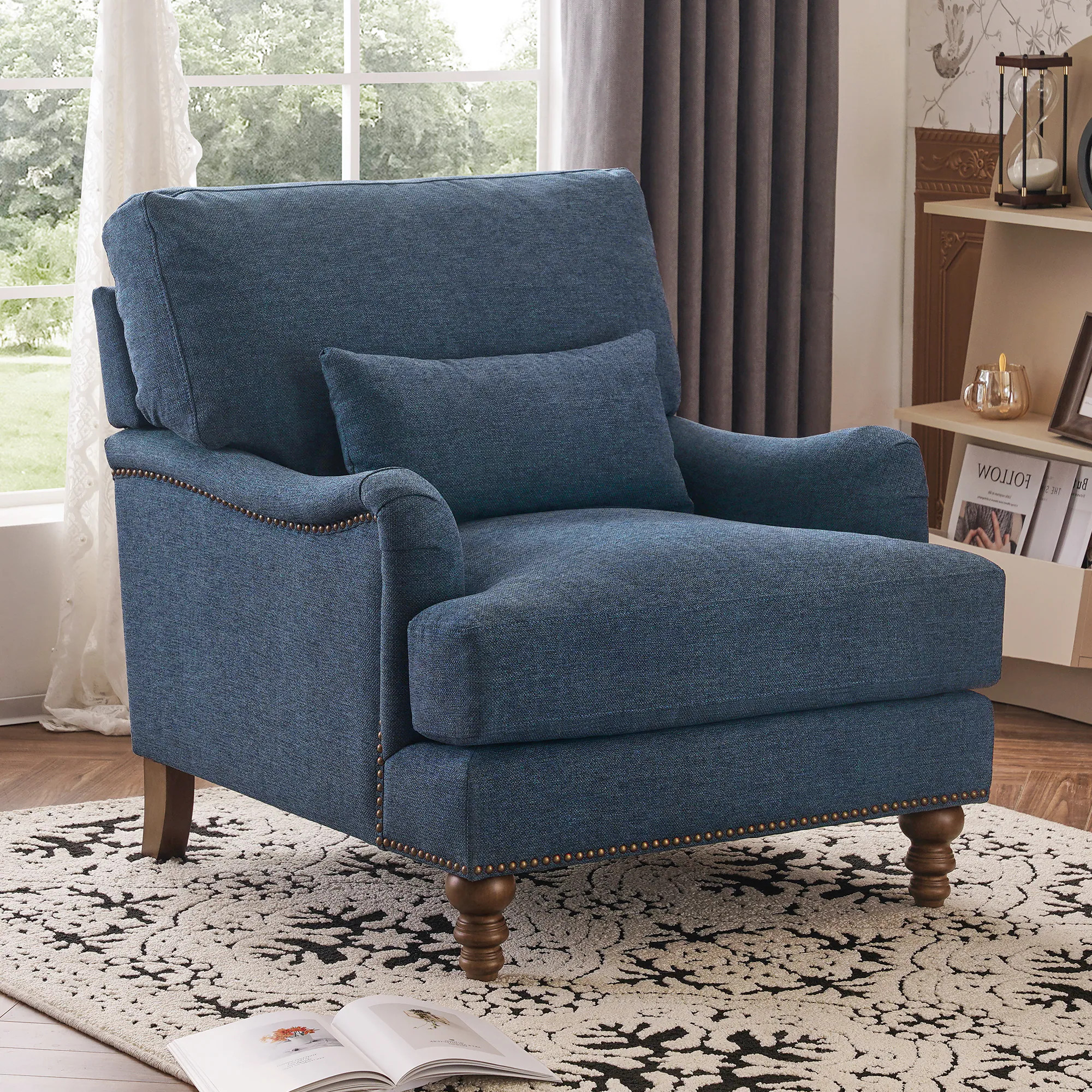 LUE BONA 33.1-in W Modern Dark Blue Accent Armchair one_size | SG-002-03LS | Lowe's
