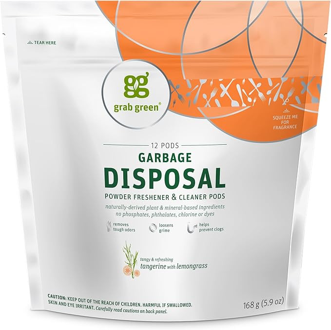 Grab Green Garbage Disposal Freshener Cleaner Pods - Tangerine with Lemongrass, white | Amazon (US)