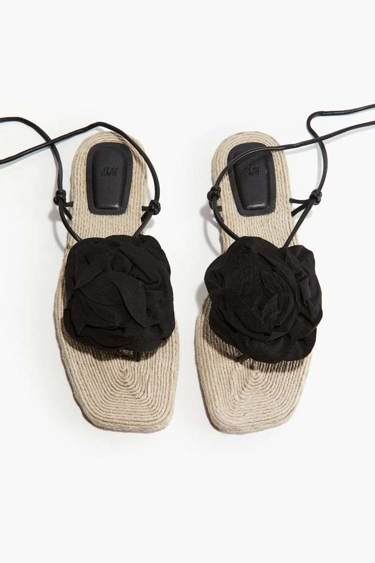 Appliquéd Espadrille Sandals - Black - Ladies | H&M US | H&M (US + CA)