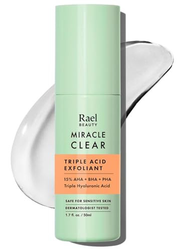 Rael Face Exfoliator, Miracle Clear Triple Exfoliant Gel Serum - Glycolic, Hyaluronic Acid, 15% AHA, BHA, PHA, Hydration, Korean Skin Care, Vegan, Cruelty Free (1.7 fl oz, 50ml) | Amazon (US)