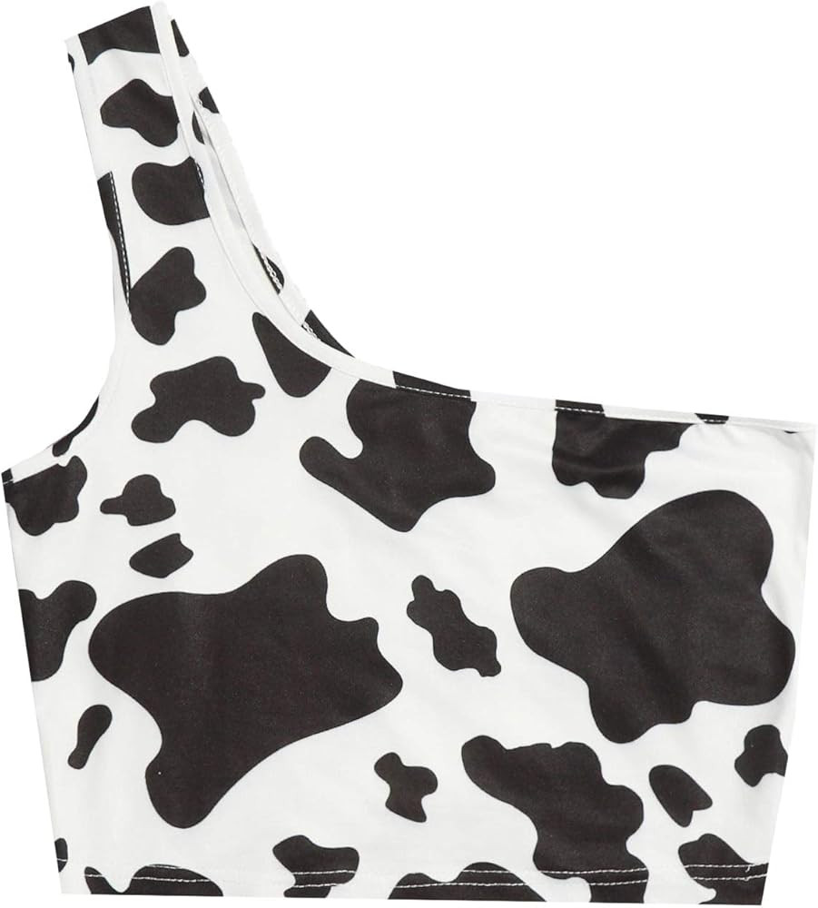 SheIn Women's Cow Print Crop Top One Shoulder Tank Top Sleeveless Vest | Amazon (US)