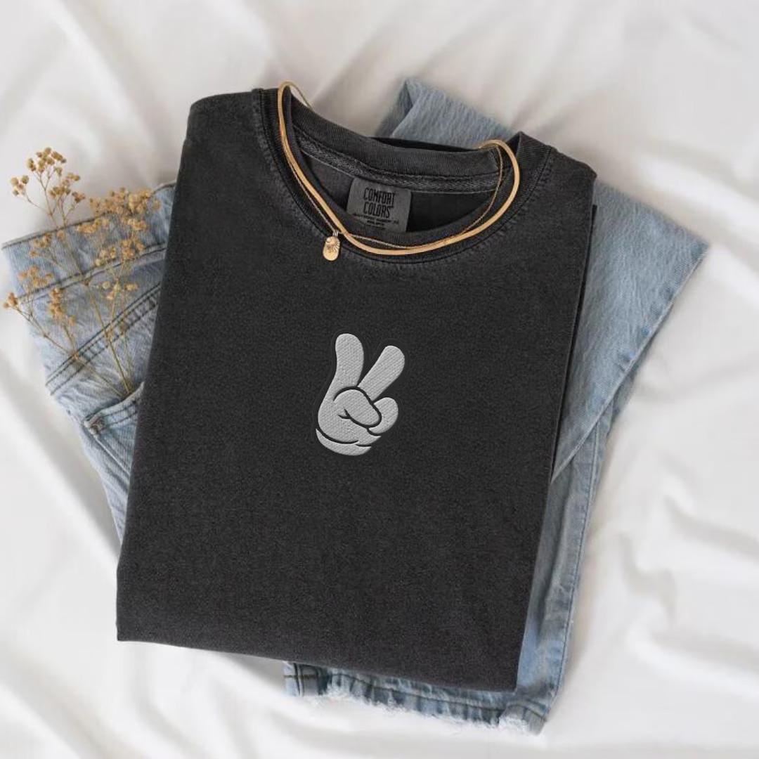 Peace Sign Embroidered Unisex Comfort Colors Heavyweight Shirt, Theme Park Shirt - Multiple Color... | Etsy (US)