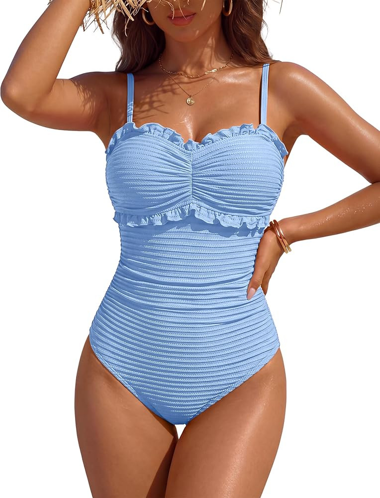 BMJL One Piece Swimsuit Women Tummy Control Textured Adjustable Straps Full Coverage Bathing Suit... | Amazon (US)