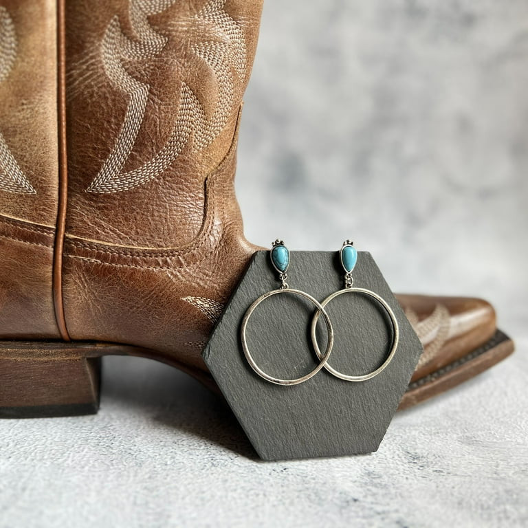 Howard's Western Genuine Turquoise and Silver Hoop Drop Dangle Earrings for Women | Walmart (US)